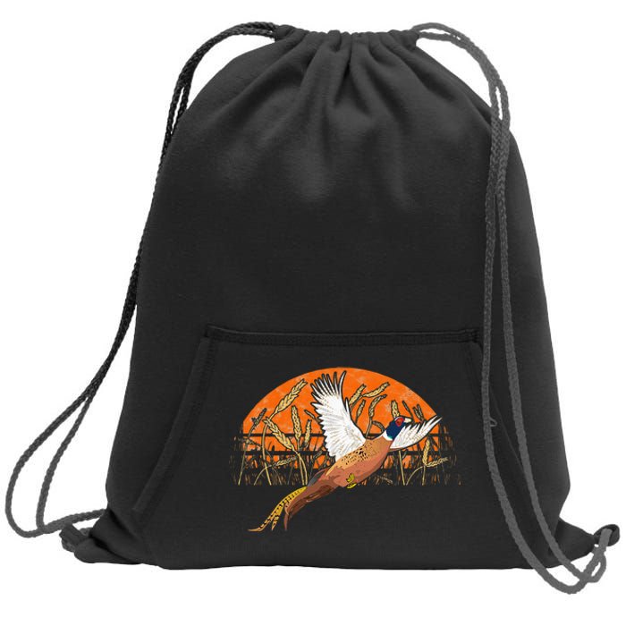 Ringneck Pheasant Hunting Upland Bird Hunter Grain Field Sweatshirt Cinch Pack Bag