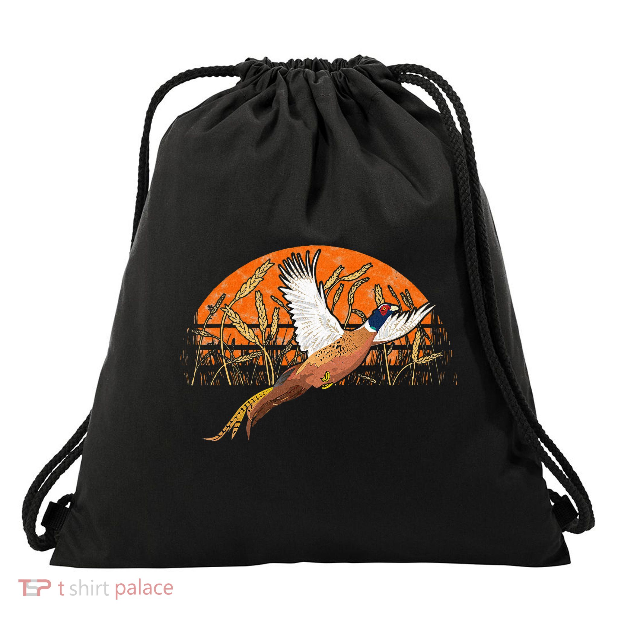 Ringneck Pheasant Hunting Upland Bird Hunter Grain Field Drawstring Bag