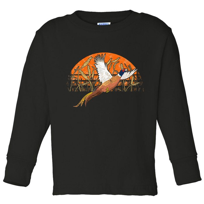 Ringneck Pheasant Hunting Upland Bird Hunter Grain Field Toddler Long Sleeve Shirt