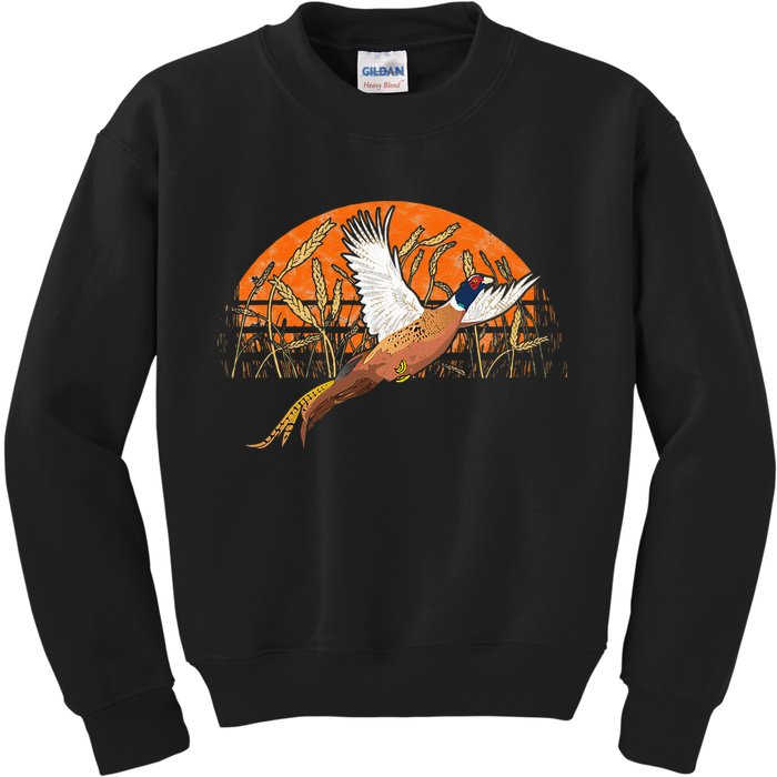 Ringneck Pheasant Hunting Upland Bird Hunter Grain Field Kids Sweatshirt