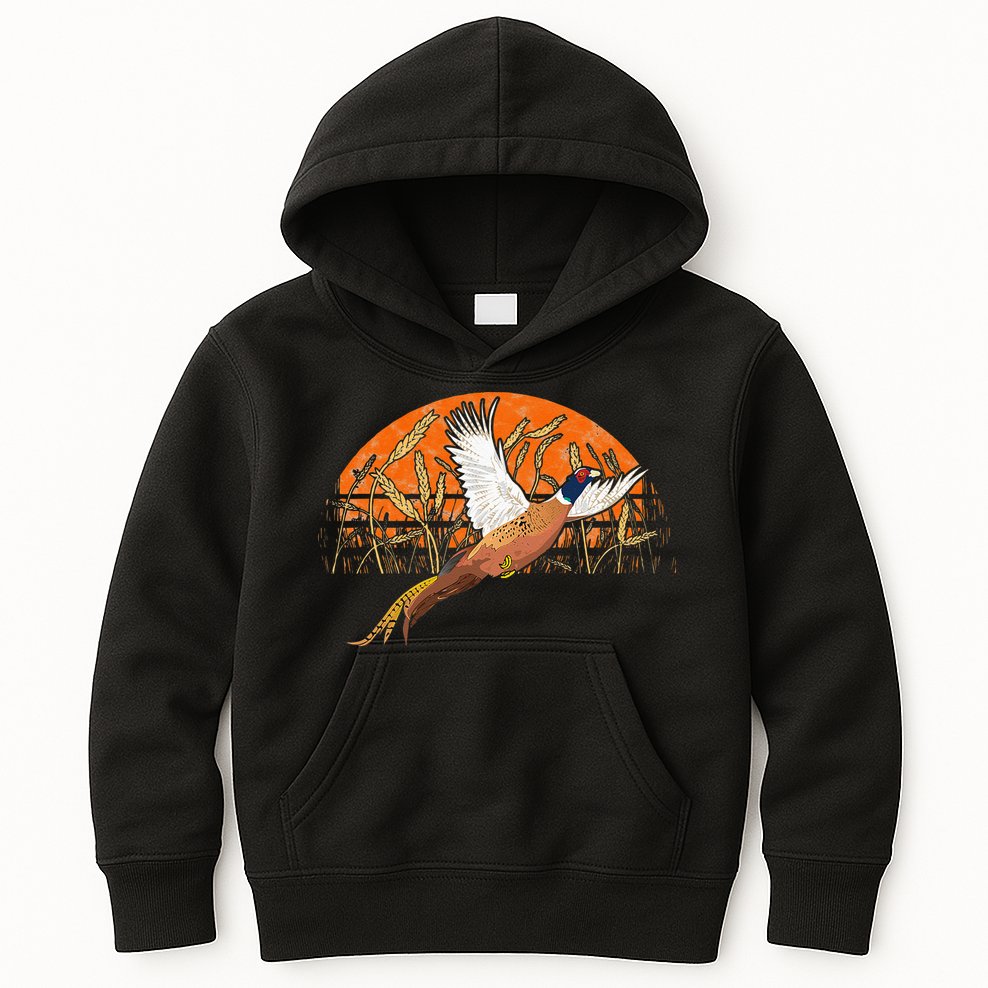 Ringneck Pheasant Hunting Upland Bird Hunter Grain Field Kids Hoodie