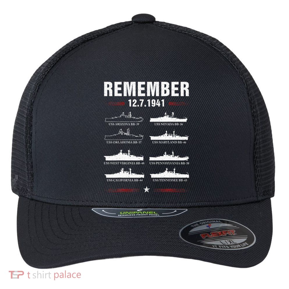 Remember Pearl Harbor Memorial Day December 7th 1941 Wwii Flexfit Unipanel Trucker Cap