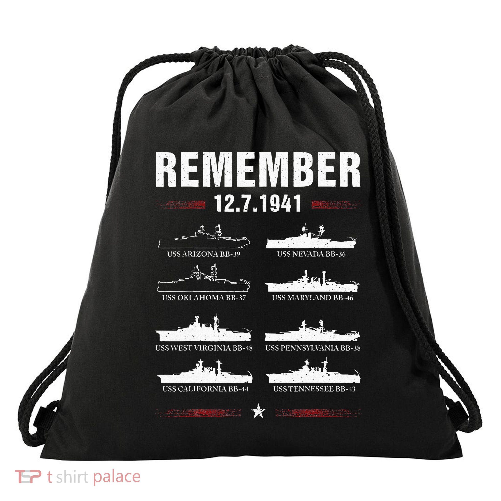 Remember Pearl Harbor Memorial Day December 7th 1941 Wwii Drawstring Bag