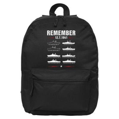 Remember Pearl Harbor Memorial Day December 7th 1941 Wwii 16 in Basic Backpack