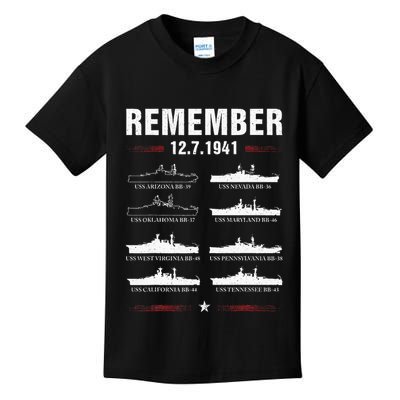 Remember Pearl Harbor Memorial Day December 7th 1941 Wwii Kids T-Shirt