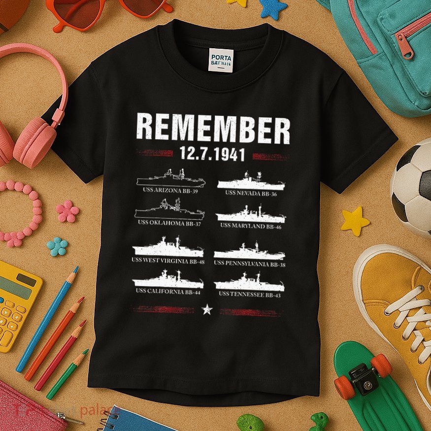 Remember Pearl Harbor Memorial Day December 7th 1941 Wwii Kids T-Shirt