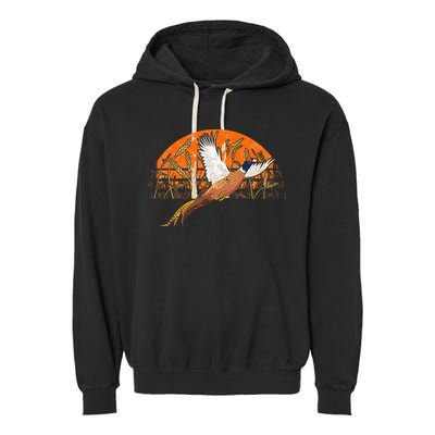 Ringneck Pheasant Hunting Upland Bird Hunter Grain Field Garment-Dyed Fleece Hoodie