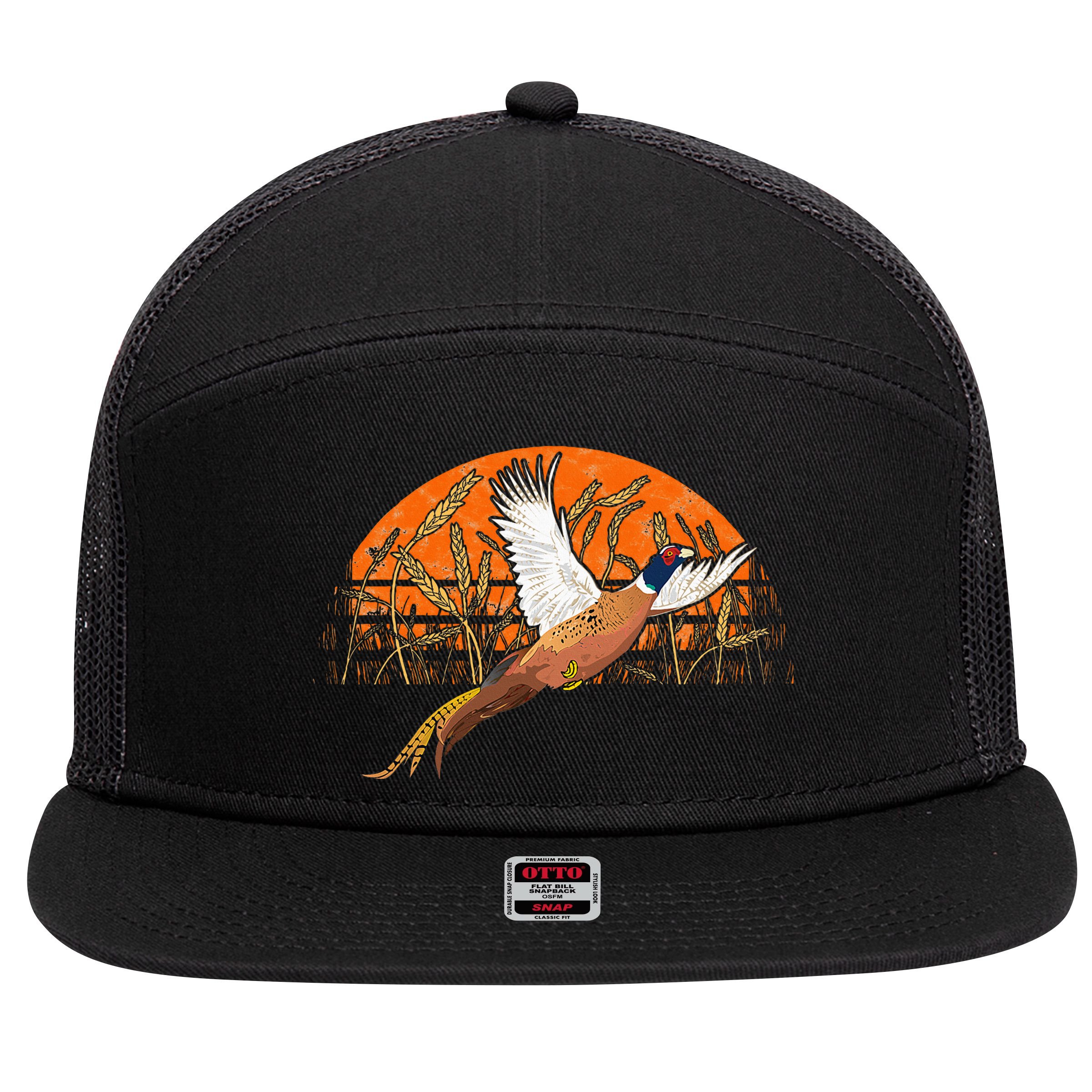 Ringneck Pheasant Hunting Upland Bird Hunter Grain Field 7 Panel Mesh Trucker Snapback Hat