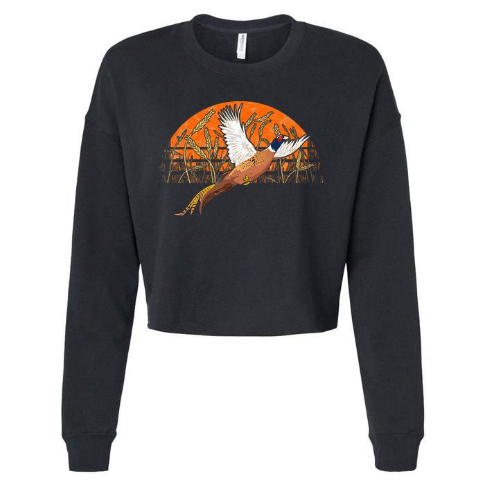 Ringneck Pheasant Hunting Upland Bird Hunter Grain Field Cropped Pullover Crew