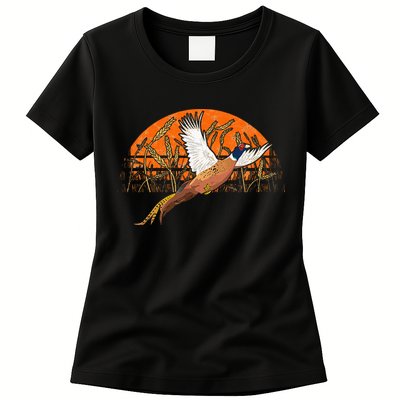 Ringneck Pheasant Hunting Upland Bird Hunter Grain Field Womens T-Shirt