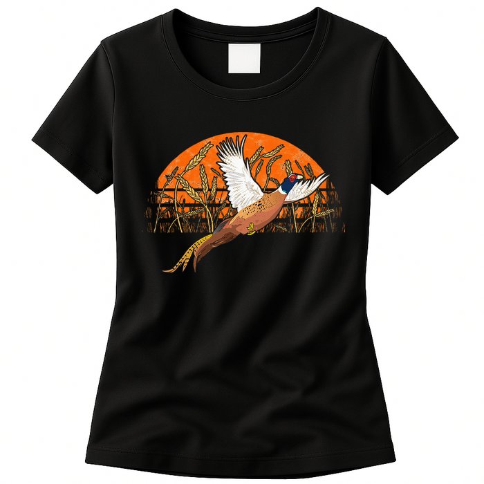 Ringneck Pheasant Hunting Upland Bird Hunter Grain Field Womens T-Shirt