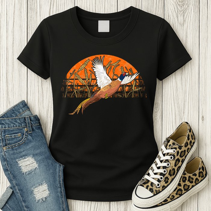 Ringneck Pheasant Hunting Upland Bird Hunter Grain Field Womens T-Shirt