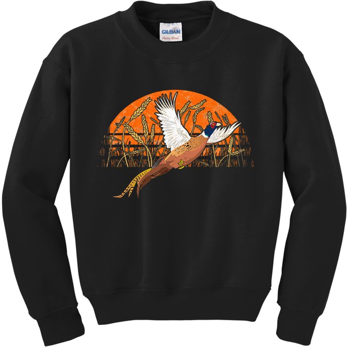 Ringneck Pheasant Hunting Upland Bird Hunter Grain Field Kids Sweatshirt