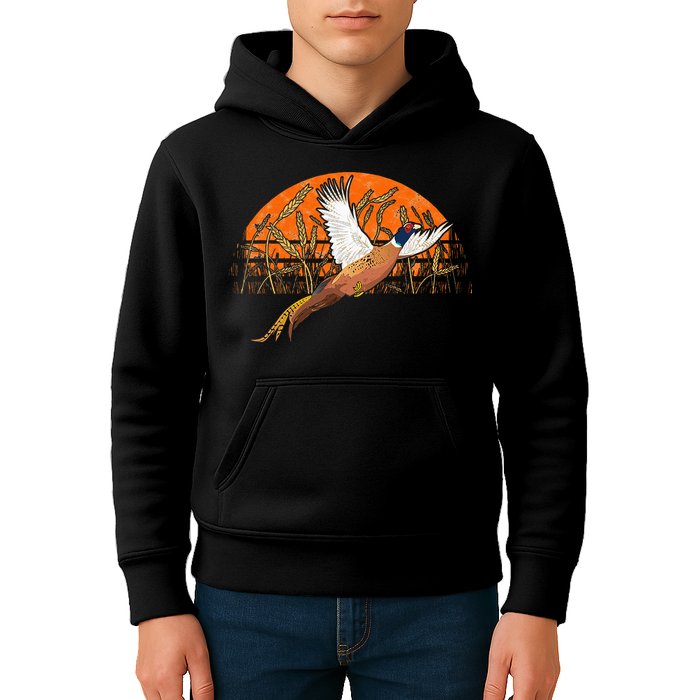 Ringneck Pheasant Hunting Upland Bird Hunter Grain Field Kids Hoodie
