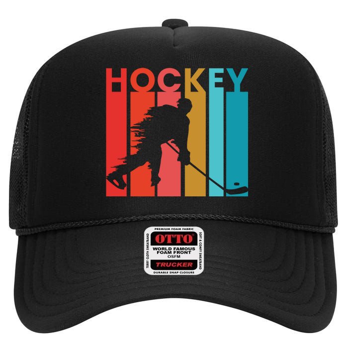 Retro Poster Hockey Lovers High Crown Mesh Back Trucker Hat