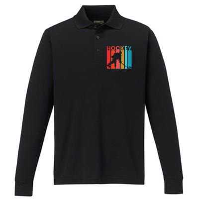 Retro Poster Hockey Lovers Performance Long Sleeve Polo