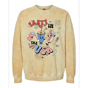 Retro Party In The USA Flag Groovy 4th Of July Patriotic Colorblast Crewneck Sweatshirt