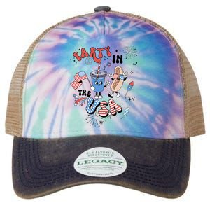 Retro Party In The USA Flag Groovy 4th Of July Patriotic Legacy Tie Dye Trucker Hat