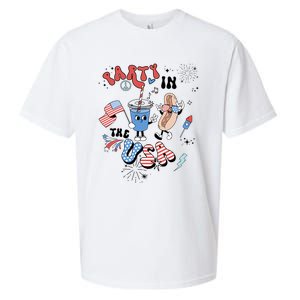 Retro Party In The USA Flag Groovy 4th Of July Patriotic Sueded Cloud Jersey T-Shirt