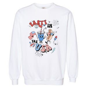 Retro Party In The USA Flag Groovy 4th Of July Patriotic Garment-Dyed Sweatshirt