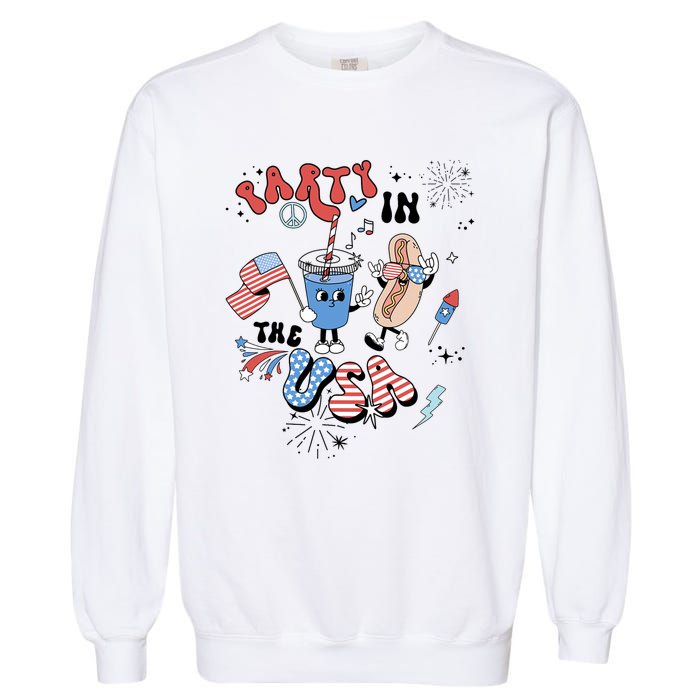 Retro Party In The USA Flag Groovy 4th Of July Patriotic Garment-Dyed Sweatshirt