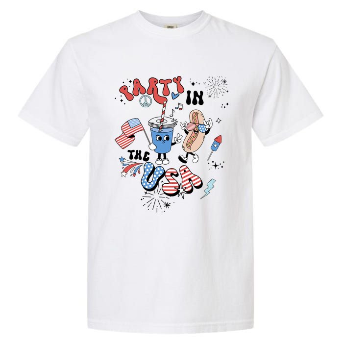 Retro Party In The USA Flag Groovy 4th Of July Patriotic Garment-Dyed Heavyweight T-Shirt