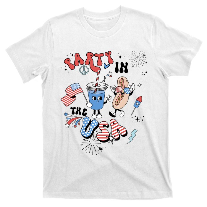 Retro Party In The USA Flag Groovy 4th Of July Patriotic T-Shirt