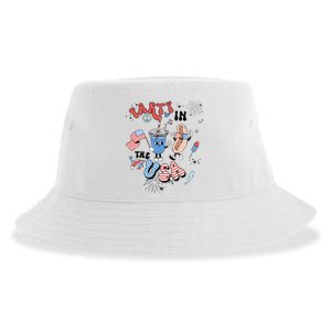 Retro Party In The USA Flag Groovy 4th Of July Patriotic Sustainable Bucket Hat