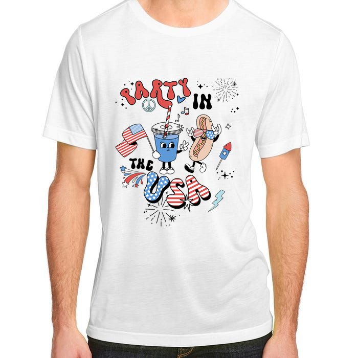 Retro Party In The USA Flag Groovy 4th Of July Patriotic Adult ChromaSoft Performance T-Shirt