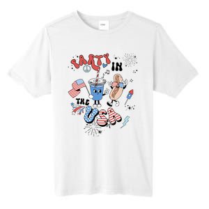 Retro Party In The USA Flag Groovy 4th Of July Patriotic Tall Fusion ChromaSoft Performance T-Shirt