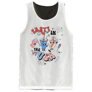 Retro Party In The USA Flag Groovy 4th Of July Patriotic Mesh Reversible Basketball Jersey Tank