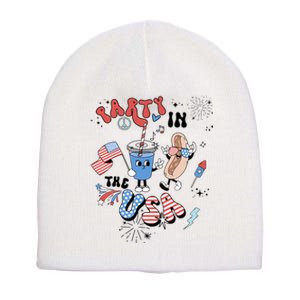 Retro Party In The USA Flag Groovy 4th Of July Patriotic Short Acrylic Beanie