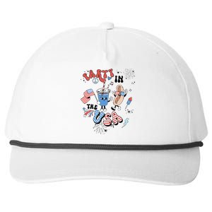 Retro Party In The USA Flag Groovy 4th Of July Patriotic Snapback Five-Panel Rope Hat