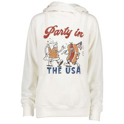 Retro Party In The Usa Beer Hot Dog Lover Womens Funnel Neck Pullover Hood