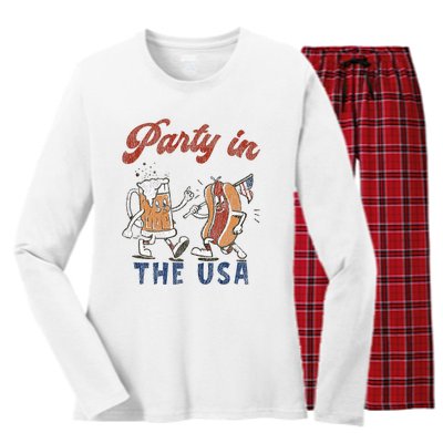 Retro Party In The Usa Beer Hot Dog Lover Women's Long Sleeve Flannel Pajama Set 