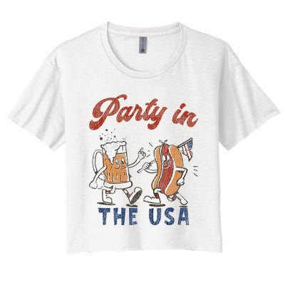 Retro Party In The Usa Beer Hot Dog Lover Women's Crop Top Tee