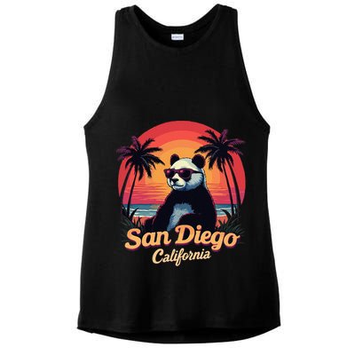 Retro Panda In Sunglasses San Diego California Zoo Vintage Ladies PosiCharge Tri-Blend Wicking Tank