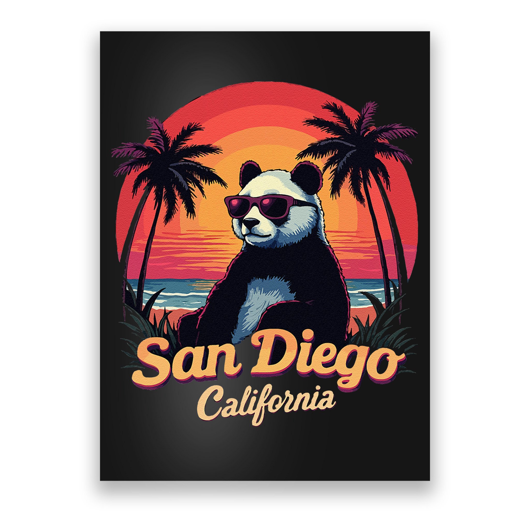 Retro Panda In Sunglasses San Diego California Zoo Vintage Poster