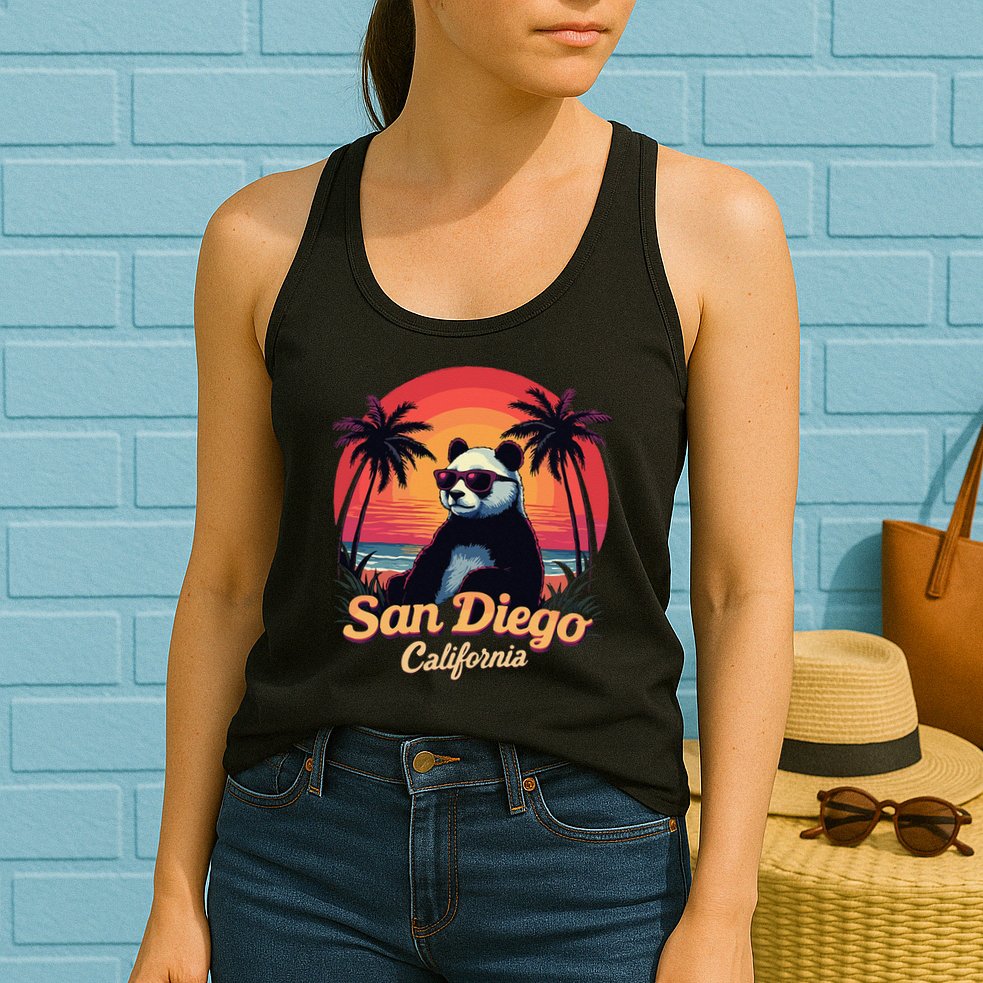 Retro Panda In Sunglasses San Diego California Zoo Vintage Womens Tank Top