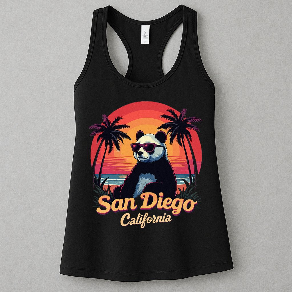 Retro Panda In Sunglasses San Diego California Zoo Vintage Womens Tank Top