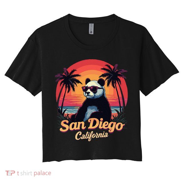 Retro Panda In Sunglasses San Diego California Zoo Vintage Crop Top