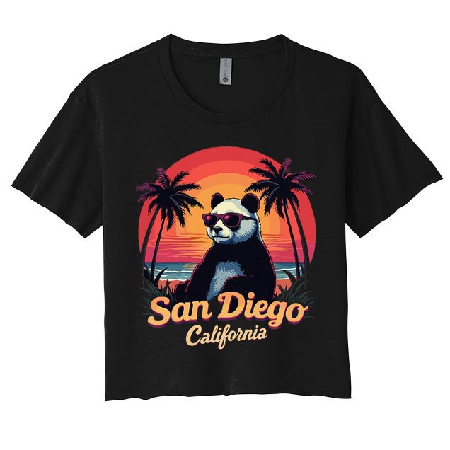 Retro Panda In Sunglasses San Diego California Zoo Vintage Crop Top