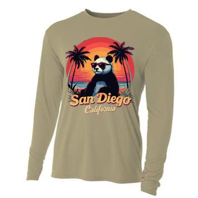 Retro Panda In Sunglasses San Diego California Zoo Vintage Cooling Performance Long Sleeve Crew