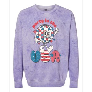 Retro Party In The USA 4th Of July Patriotic Disco Ball Colorblast Crewneck Sweatshirt