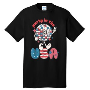 Retro Party In The USA 4th Of July Patriotic Disco Ball Tall T-Shirt