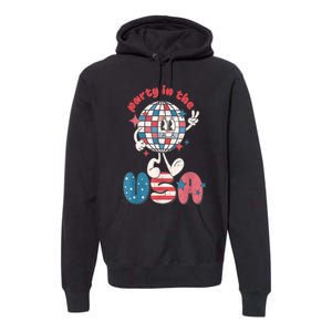 Retro Party In The USA 4th Of July Patriotic Disco Ball Premium Hoodie