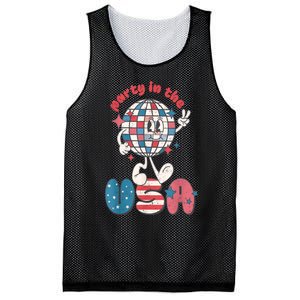 Retro Party In The USA 4th Of July Patriotic Disco Ball Mesh Reversible Basketball Jersey Tank