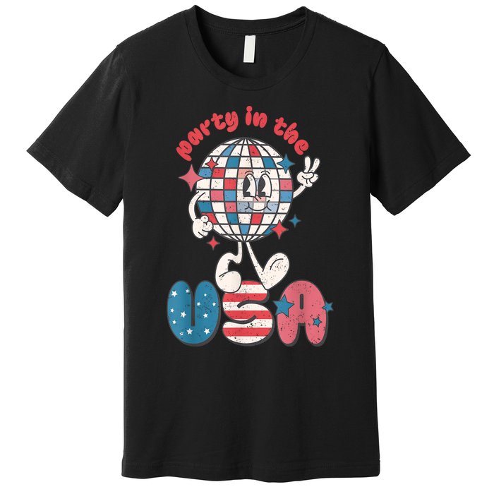 Retro Party In The USA 4th Of July Patriotic Disco Ball Premium T-Shirt