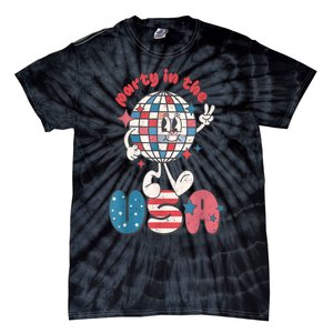 Retro Party In The USA 4th Of July Patriotic Disco Ball Tie-Dye T-Shirt