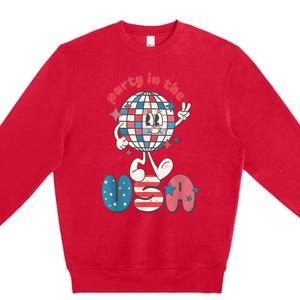 Retro Party In The USA 4th Of July Patriotic Disco Ball Premium Crewneck Sweatshirt